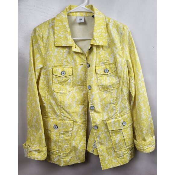 Cabi Womens Fields of Daisies Utility Jacket Small Yellow White Button Up #5160 - Picture 2 of 8